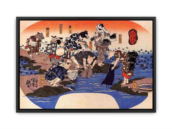 Animals dyeing fabrics Canvas Print