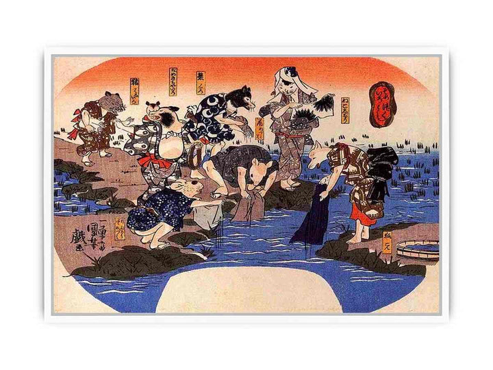 Animals dyeing fabrics Framed Print