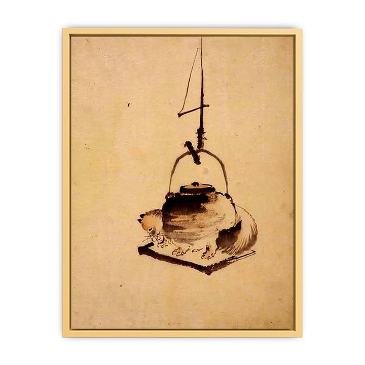 Hokusai tanuki tea kettle Streched canvas