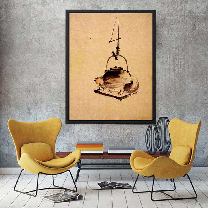 Hokusai tanuki tea kettle  Painting