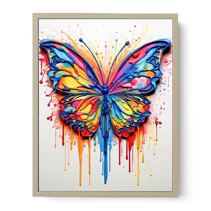 Butterfly Dripping Color  Art Painting Framed Print