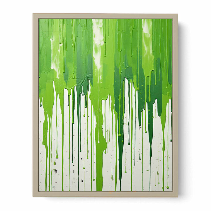 Color Green Drips Art Painting Framed Print