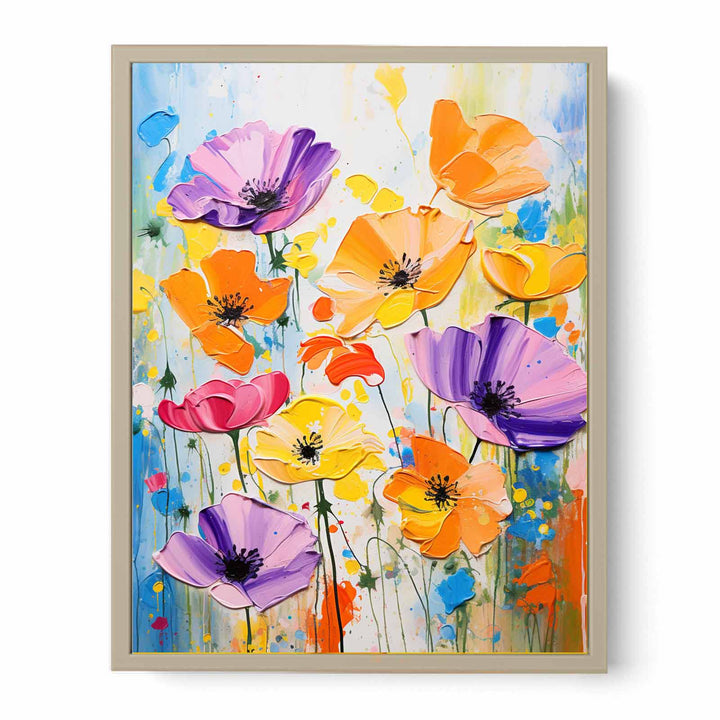 Flower Art Dripping Color Painting Framed Print