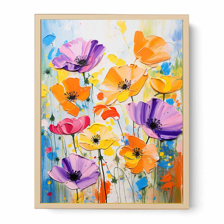Flower Art Dripping Color Painting  Streched canvas