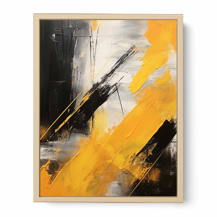 Yellow Black Abstract Painting  Streched canvas