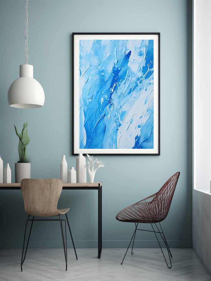 Blue White Drip Painting