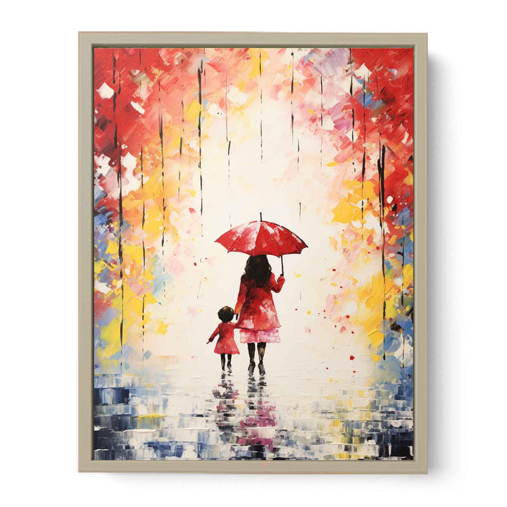 Kid Umbrella Art Painting  Framed Print