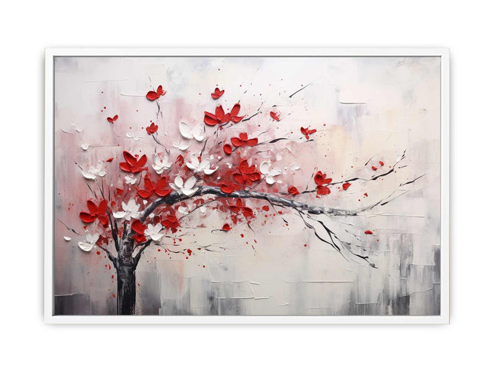 Red White Tree Abstract Framed Print