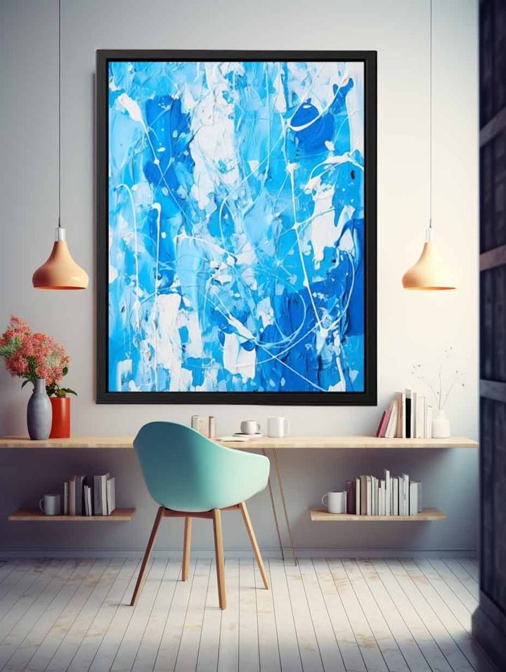 Blue White  Color Drip Painting