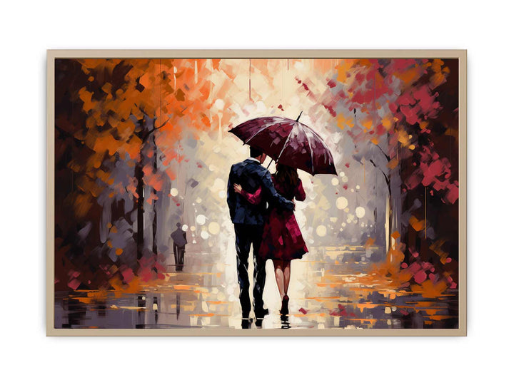 Couple Umbrella Art Painting Framed Print
