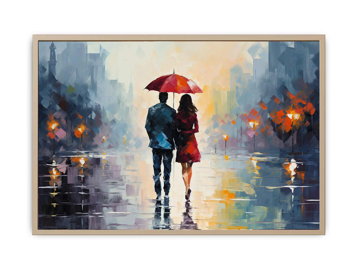 Man Woman Umbrella Art Painting Framed Print
