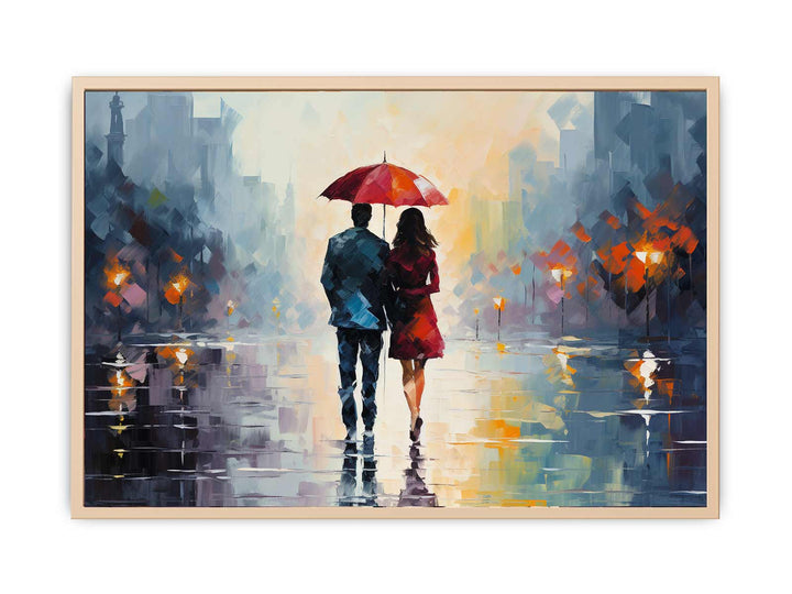 Man Woman walking under  Umbrella   Streched canvas