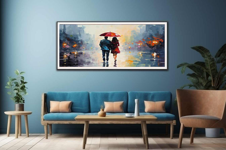 Man Woman walking under  Umbrella  Painting