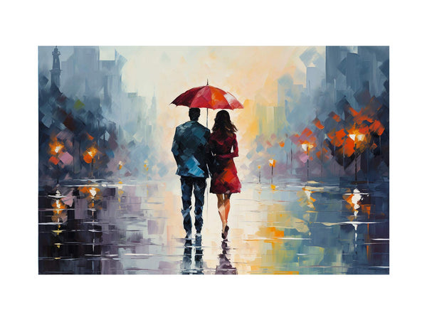 Man Woman walking under  Umbrella