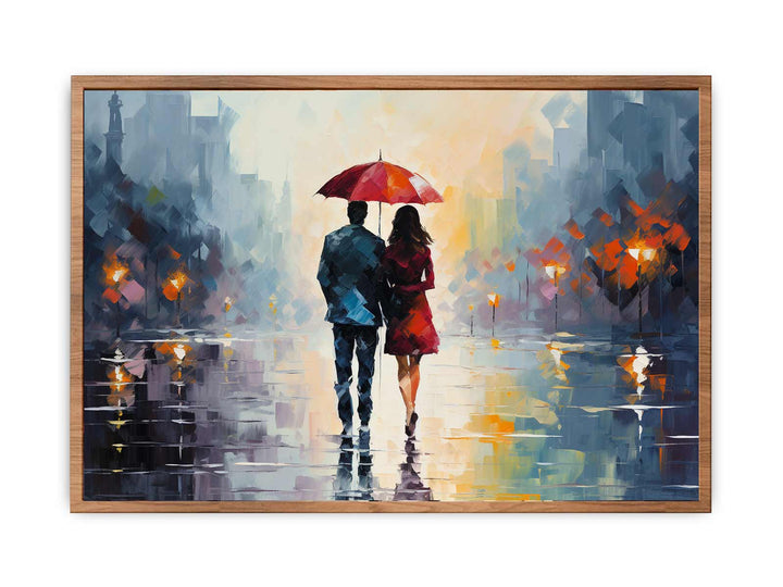 Man Woman walking under  Umbrella  Poster