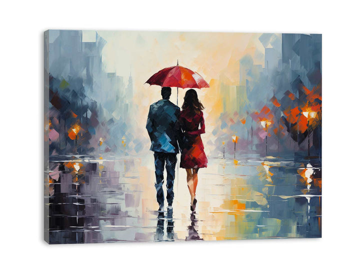 Man Woman walking under  Umbrella  Painting