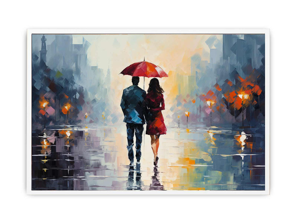 Man Woman walking under  Umbrella  Framed Print