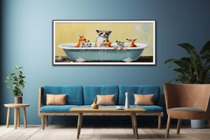Animal Bathing  In Tub Painting