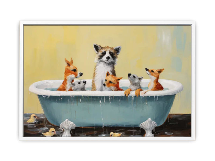 Animal Bathing  In Tub Framed Print