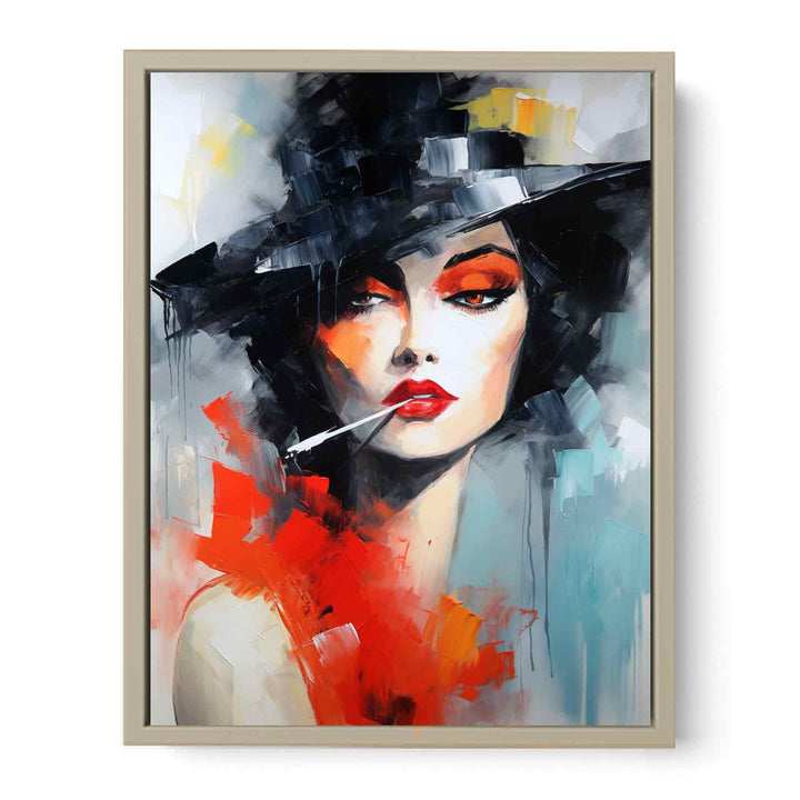 Girl Smoking Modern Art Painting  Framed Print