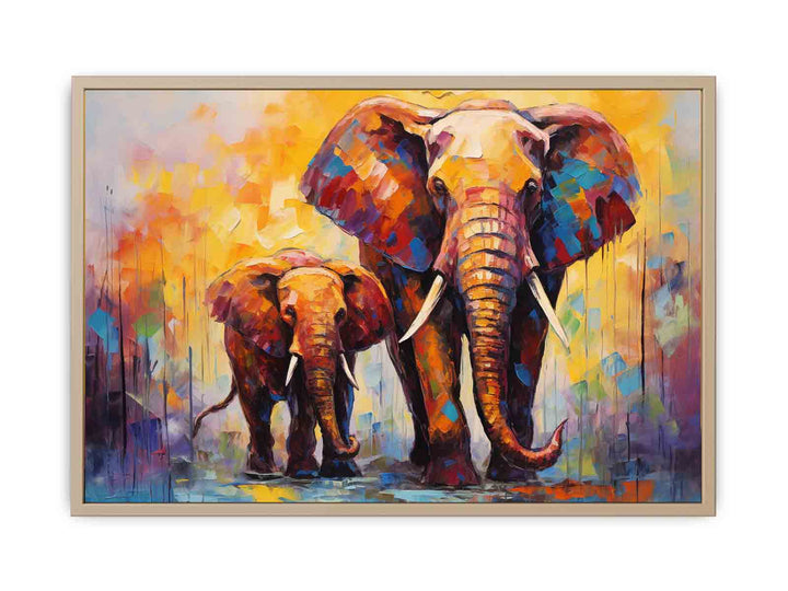 Elephant and Baby Elephant Painting  Framed Print