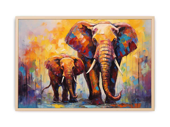 Elephant and Baby Elephant Painting   Poster