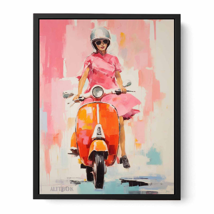 Modern Scooter Lady Art Painting   Canvas Print