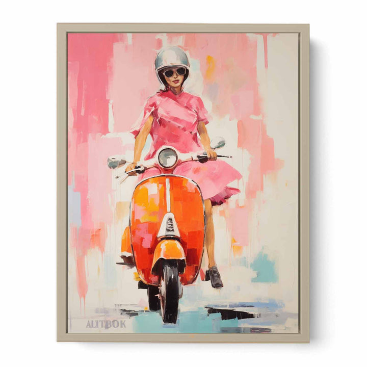Modern Scooter Lady Art Painting  Framed Print