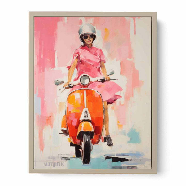 Modern Scooter Lady Art Painting   Art Print