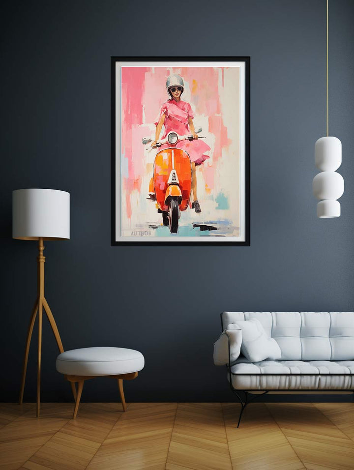 Modern Scooter Lady Art Painting  