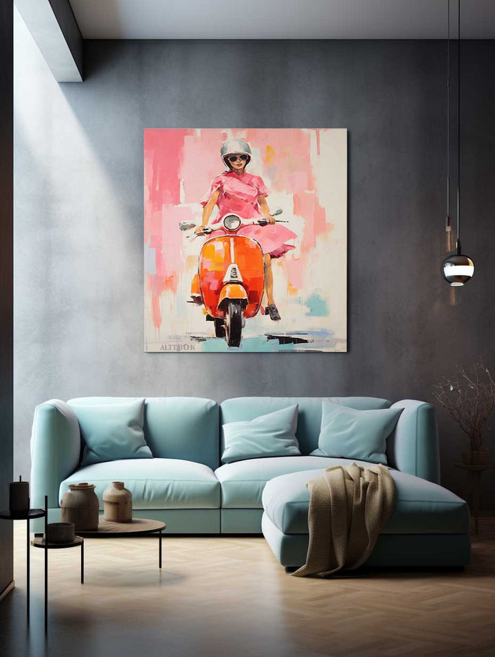 Modern Scooter Lady Art Painting  