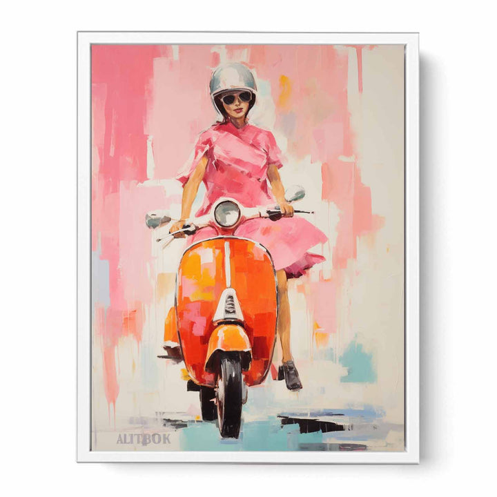 Modern Scooter Lady Art Painting  Canvas Print