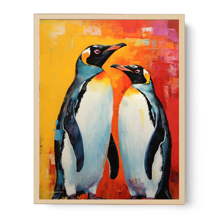 Two Penguin Modern Art Painting   Streched canvas