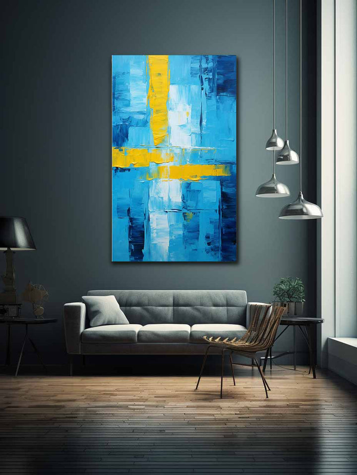 Abstract Blue Yellow Knife Art Painting