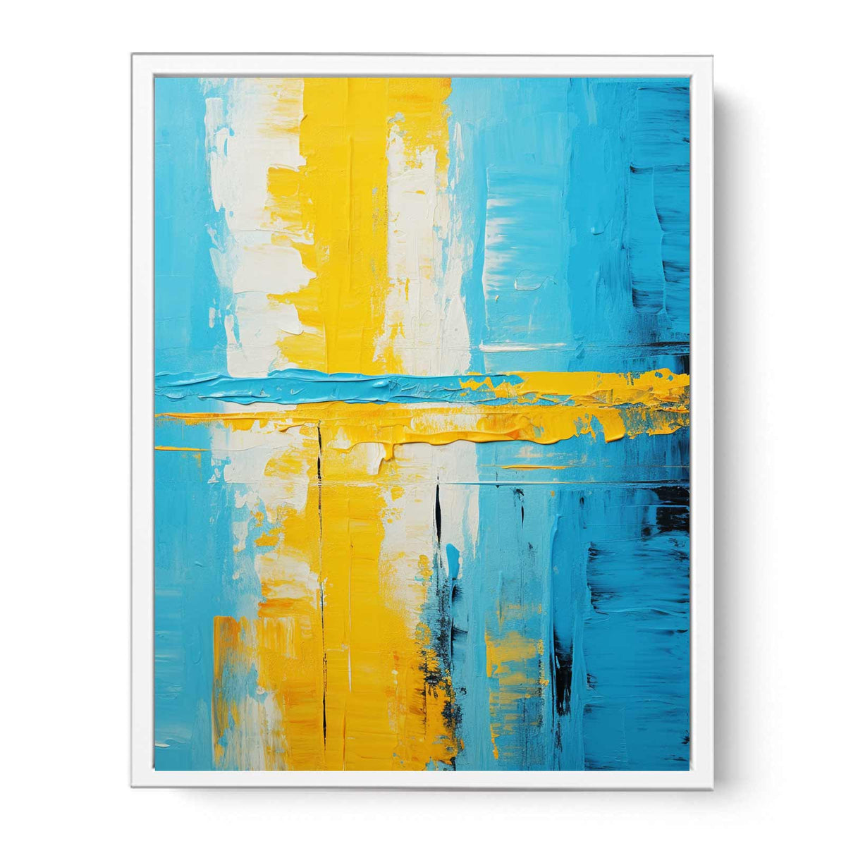 Abstract Knife Art Blue Yellow Painting Framed Print