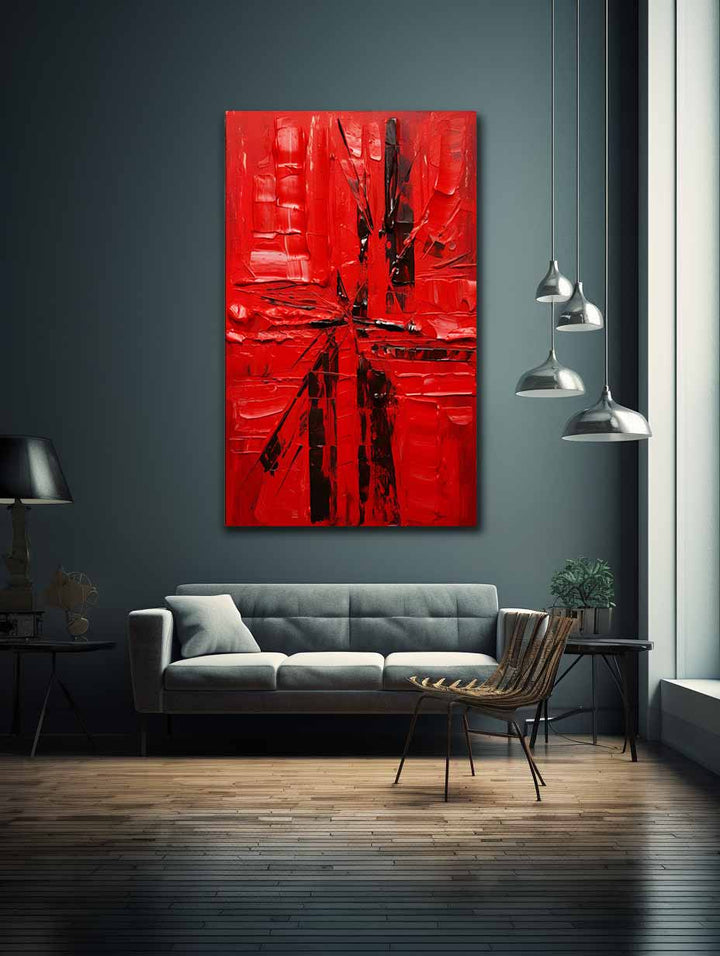 Red Abstract  Knife Art Painting