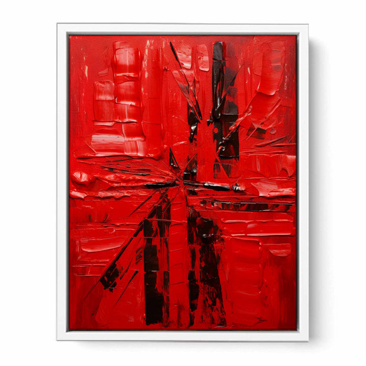 Red Abstract  Knife Art Painting Framed Print