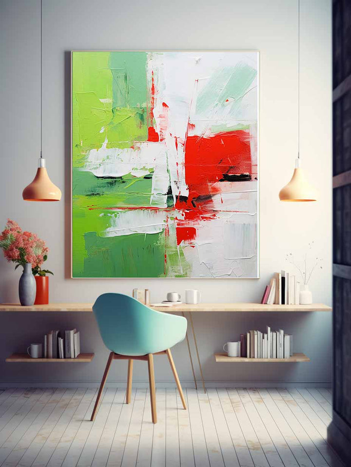 Abstract Painting Green Red 