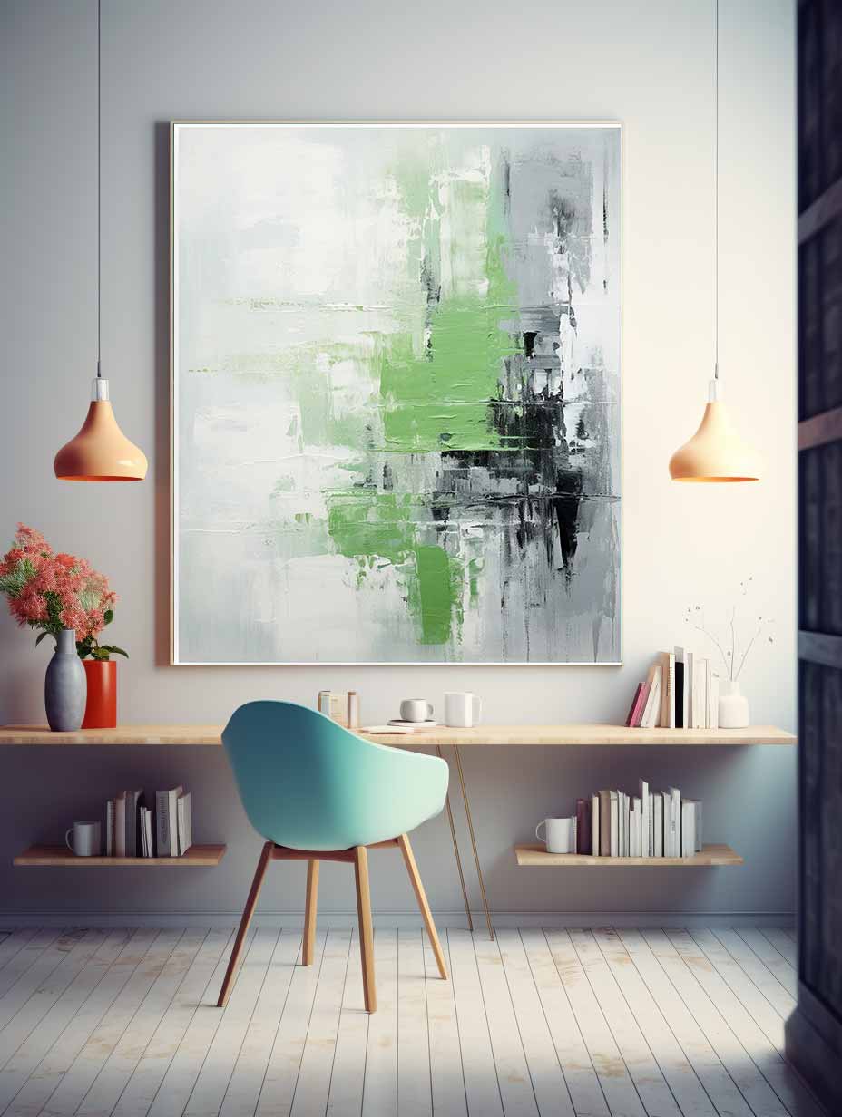 Green Grey Abstract  Painting