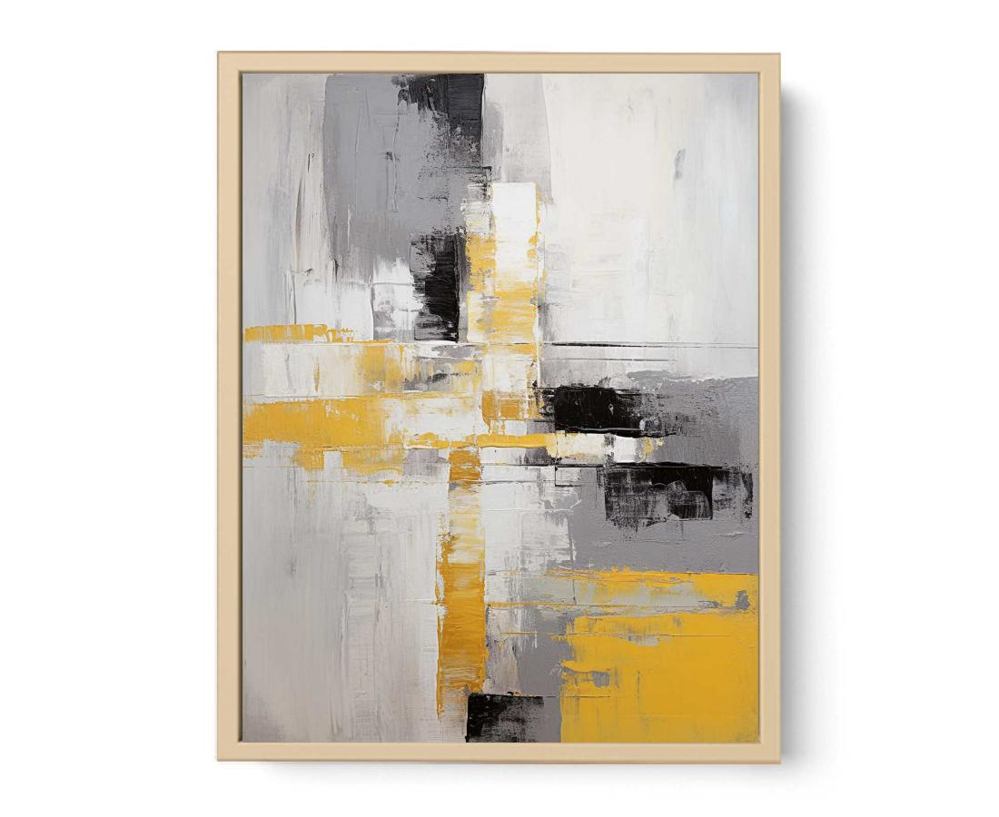 Abstract Painting Grey Yellow  Streched canvas