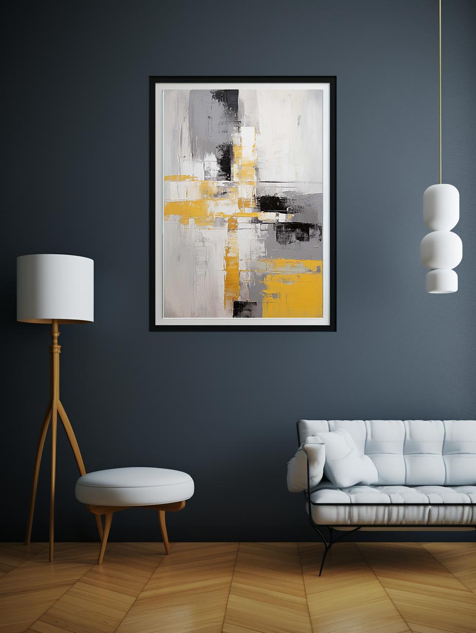 Abstract Painting Grey Yellow Painting