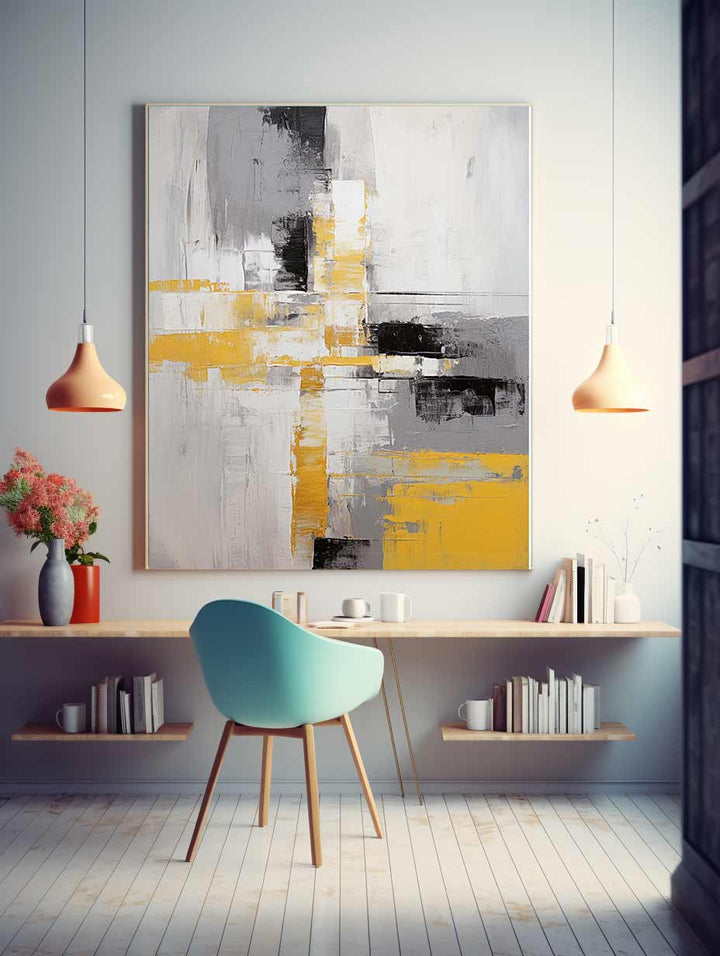Abstract Painting Grey Yellow 