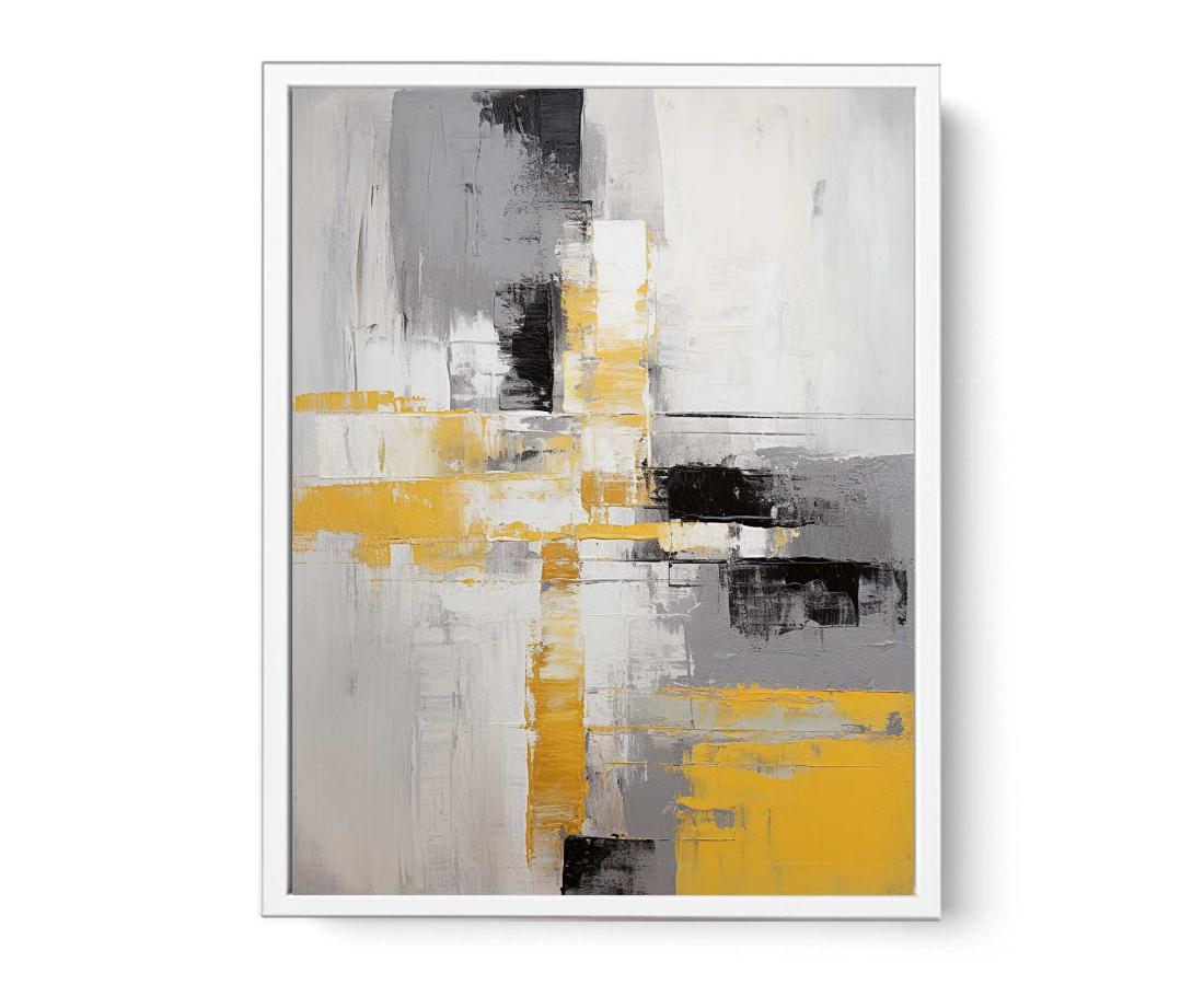 Abstract Painting Grey Yellow Framed Print