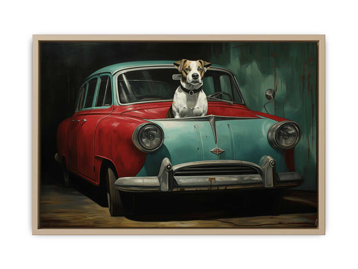 Dog Car Modern Art Painting Framed Print