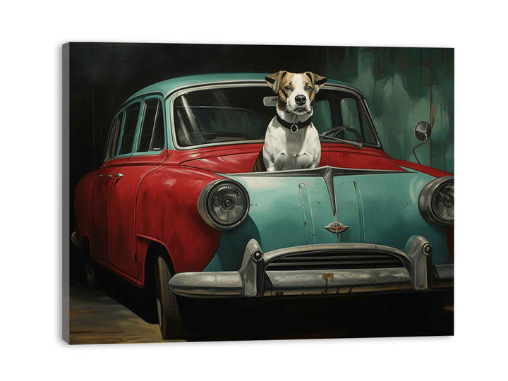 Dog Car Modern Art Painting 