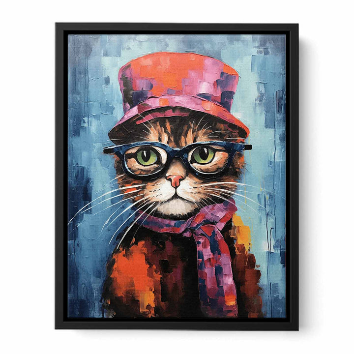 Cat Hat And Glasses Modern Art Painting   Canvas Print