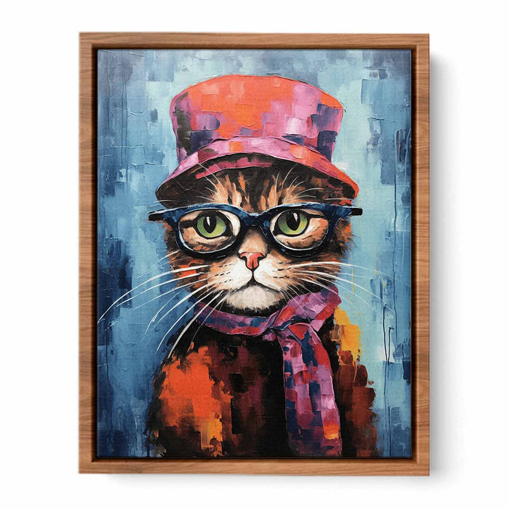 Cat Hat And Glasses Modern Art Painting 