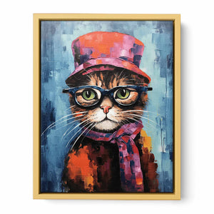 Cat Hat And Glasses Modern Art Painting   Streched canvas