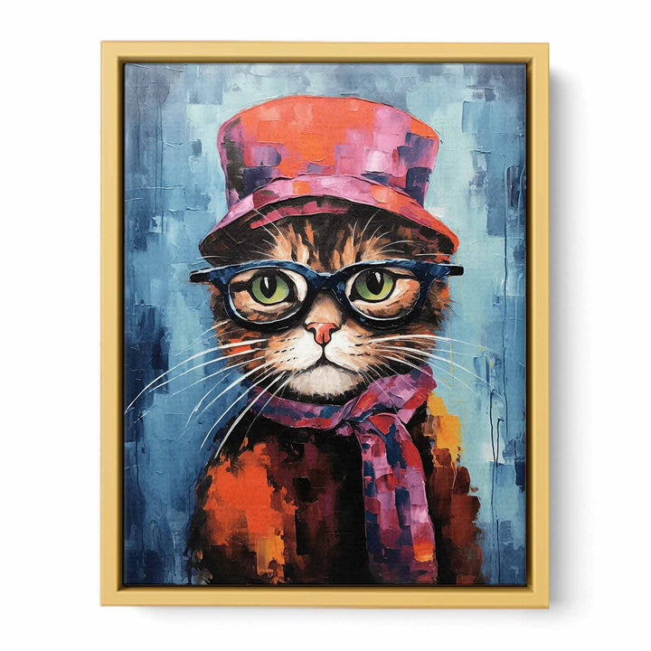 Cat Hat And Glasses Modern Art Painting   Streched canvas