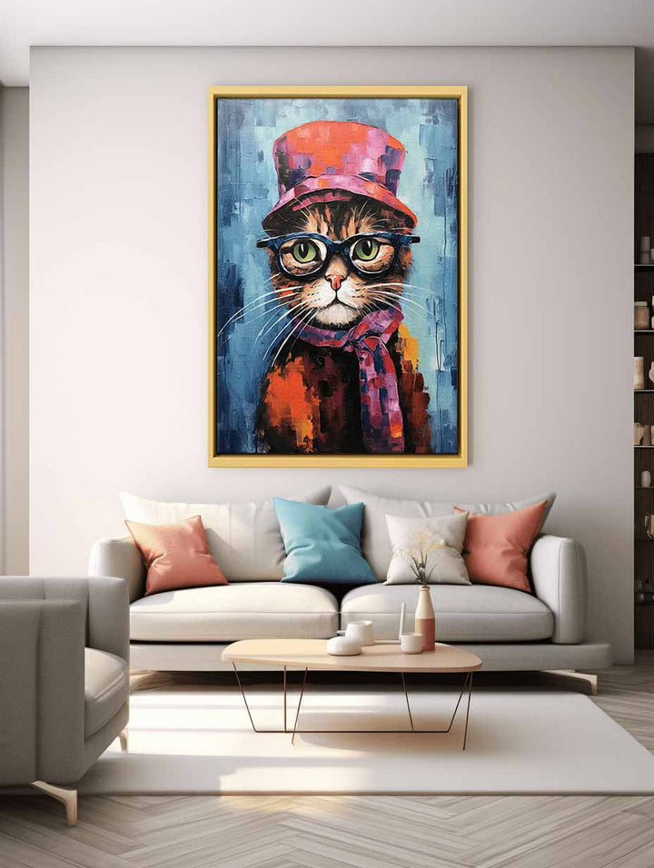 Cat Hat And Glasses Modern Art Painting